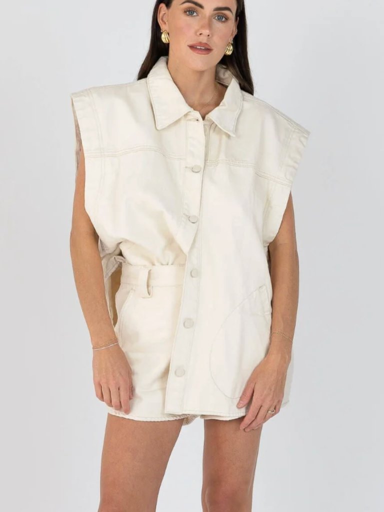 The Foxy Kind Ace High Denim Cream Shorts In Buttermilk Nwt Size Xl — image 3 of 8